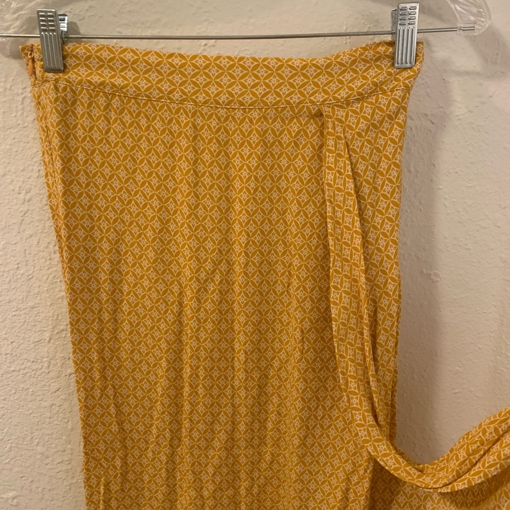 Yellow Patterned Maxi Skirt with Slit